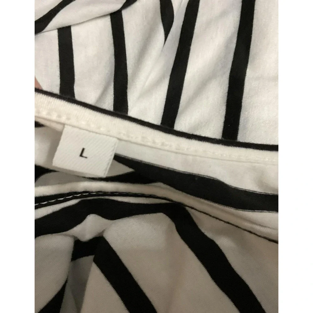 Dress‎ Womens Large White Black Stripe Jersey Maxi Sleeveless Pockets Summer